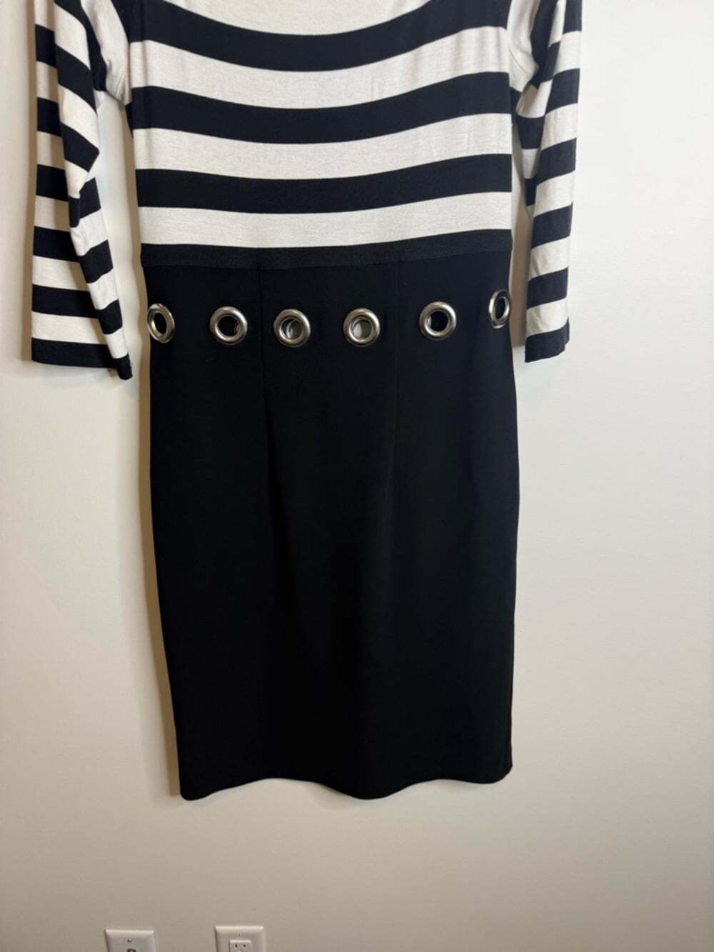 Joseph Ribkoff Black and White Striped Midi Dress cut out size 4 - Picture 3 of 9